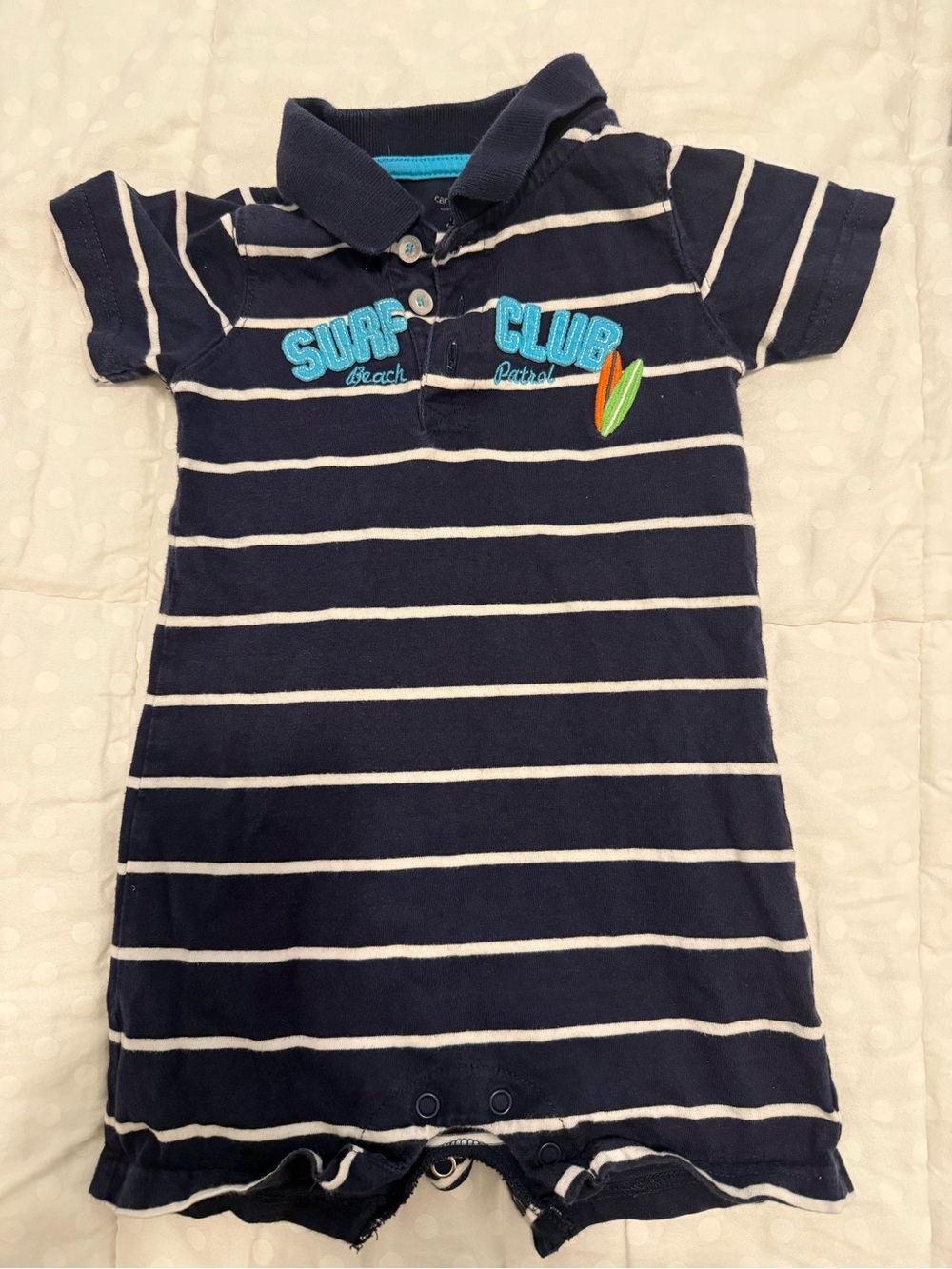 Carter's Navy and White Striped Surf Club Polo Romper